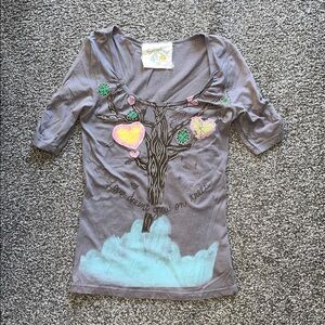 Scrapbook Y2K Junior’s Gray Graphic Tree Print 3/4 Sleeve Top Size Medium